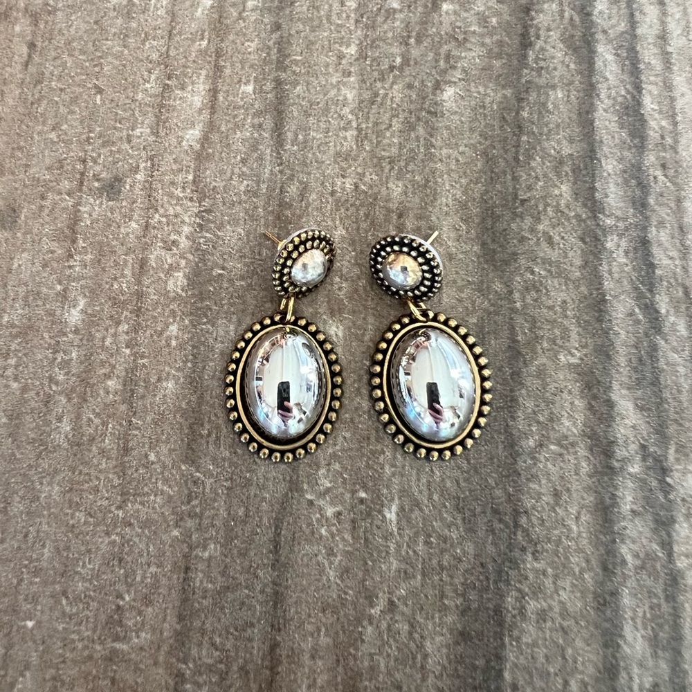 Two-Tone Drop Button Earrings